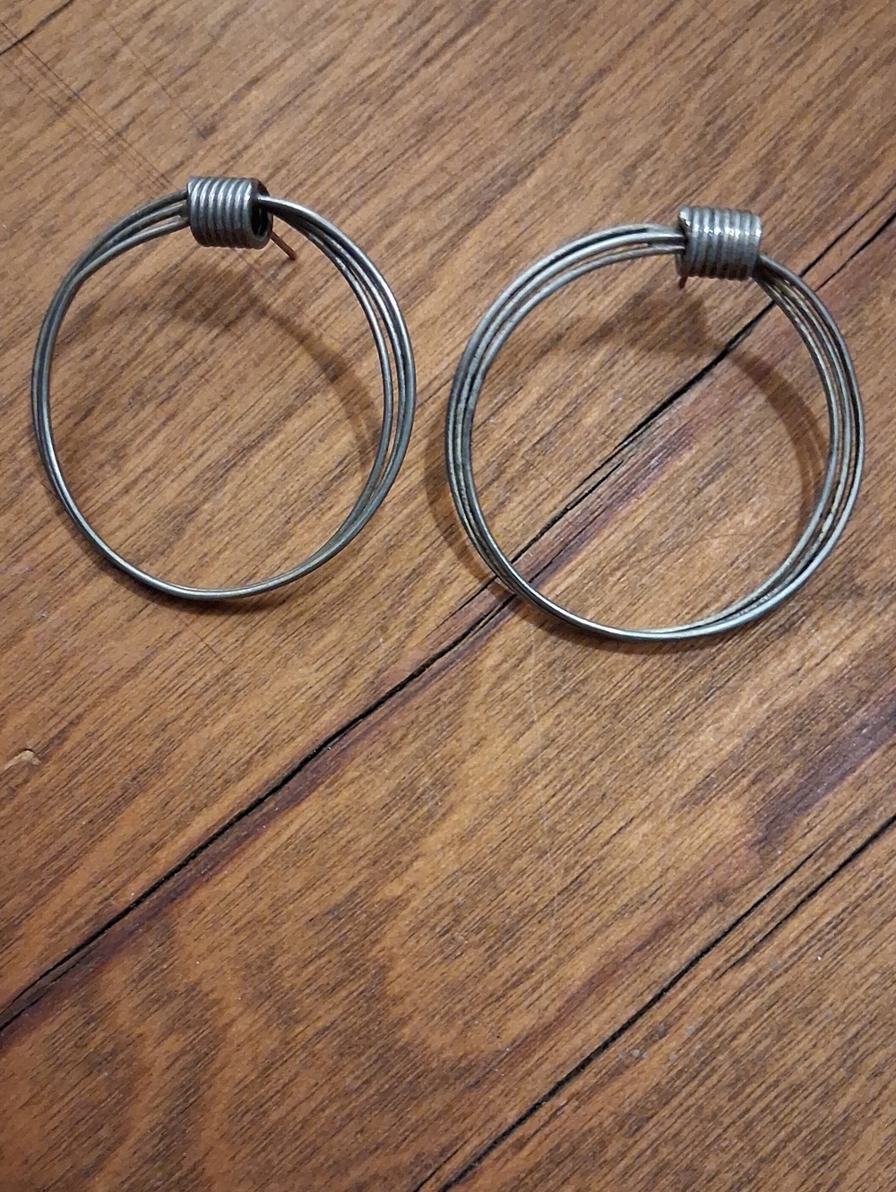 Vintage Dark Metal Multi-Strand Wire Hoop Earrings Aged Patina /Goth Style